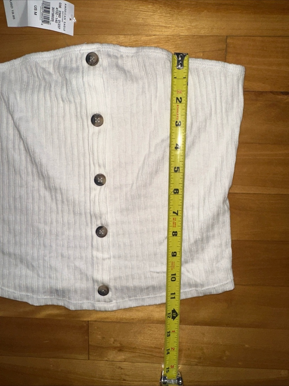 American Eagle Outfitters White Strapless Ribbed Button-Front Crop Top - Picture 5 of 6